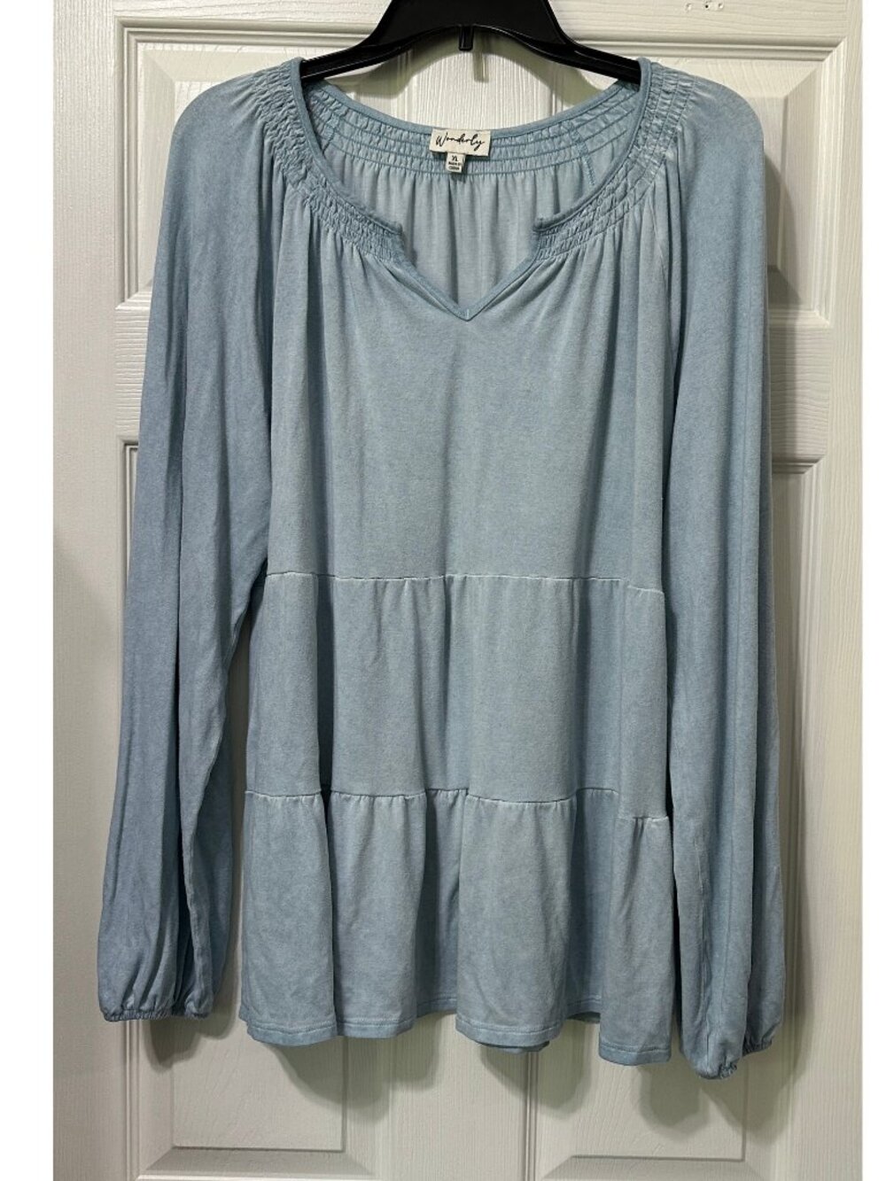 Wonderly Light Blue Long Sleeves Tiered Tunic Size XL